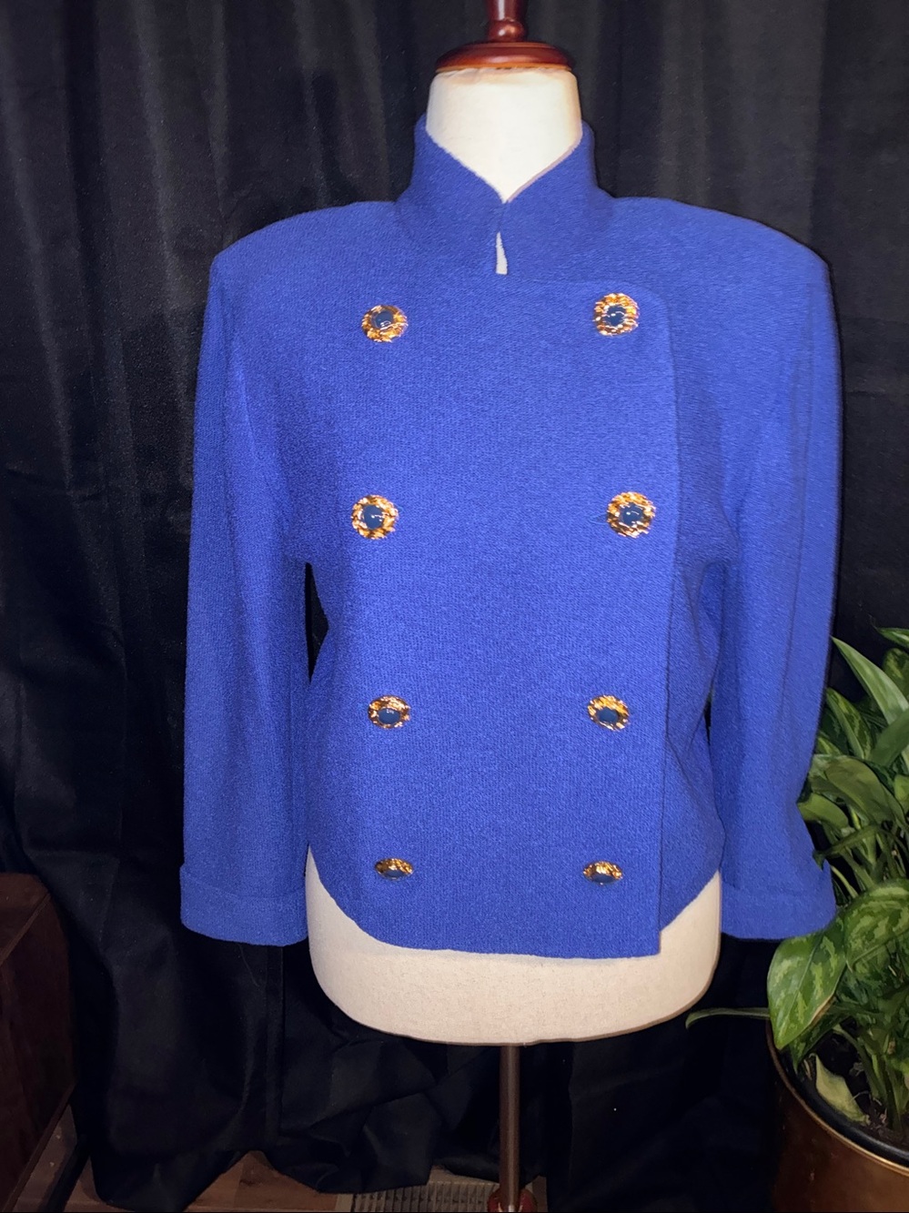 Vintage St John’s Women's Double-Breasted Royal Blue/ Purple Military-Style Jack